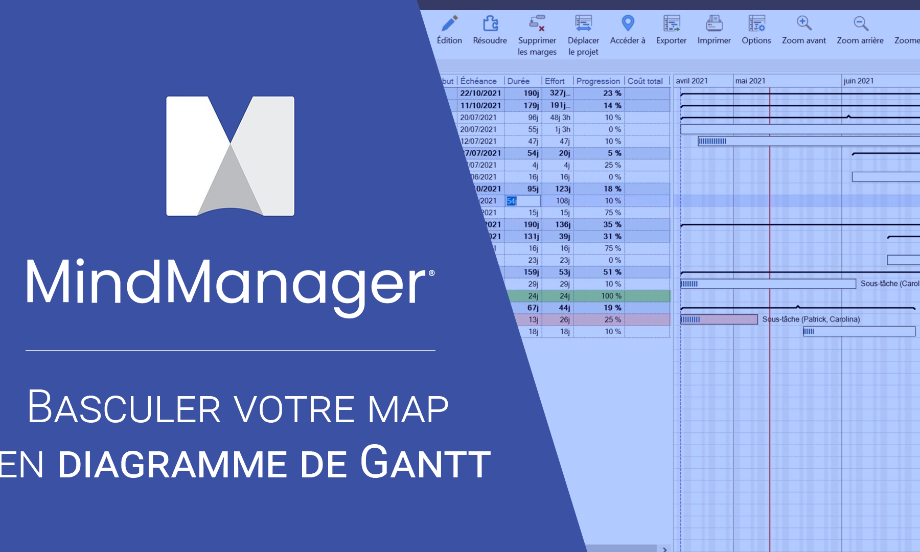 Diagramme de Gantt sur MindManager