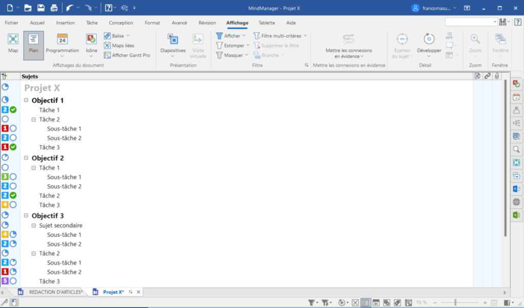 Vue plan dans MindManager