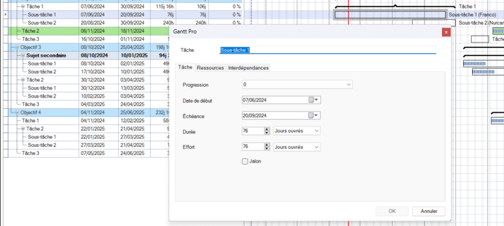 Modification de tâche dans Gantt