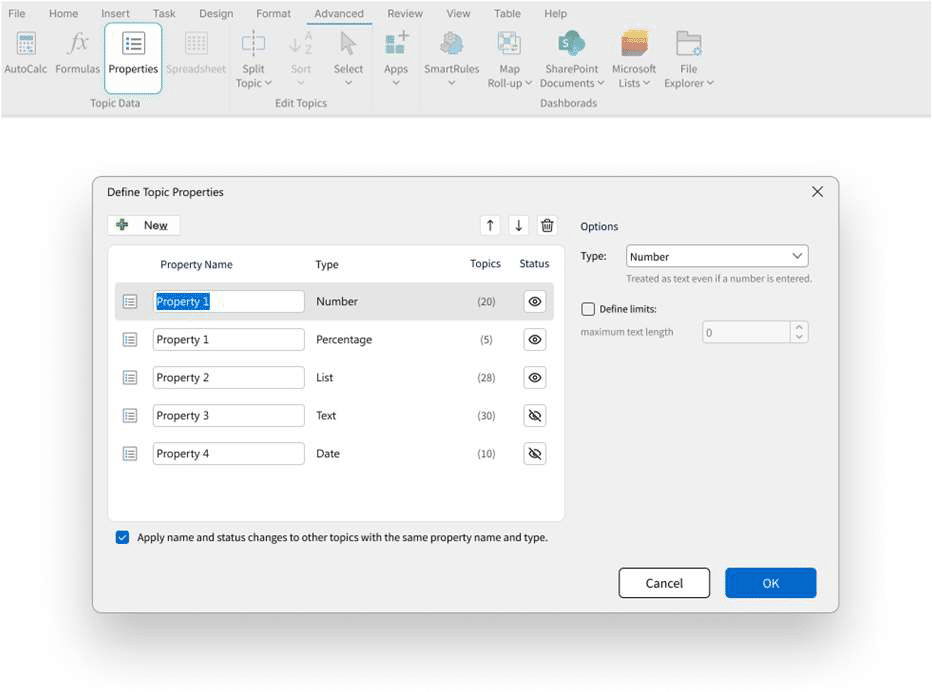 MindManager 24, édition des propriété en masse